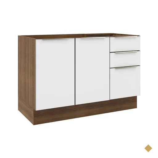 Balcão Gabinete de Pia Madesa Lux 120 cm 2 Portas 3 Gavetas (Sem Tampo) -…