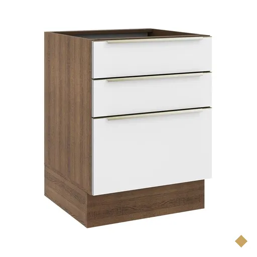 Balcão Madesa Lux 60 cm 3 Gavetas (Sem Tampo) - Rustic/Branco Veludo