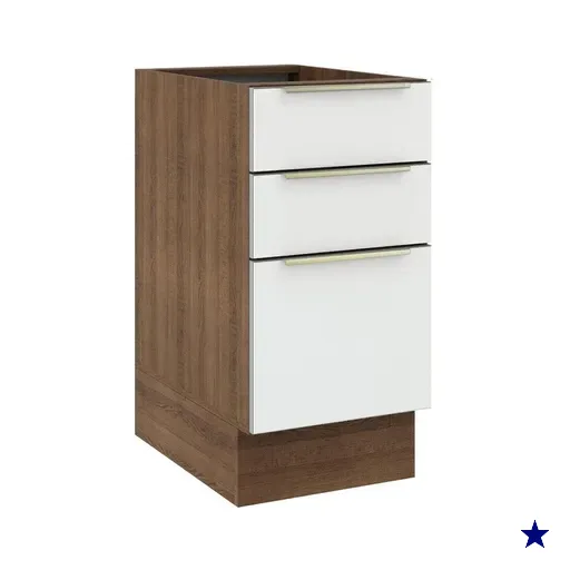 Balcão Madesa Lux 40 cm 3 Gavetas (Sem Tampo) - Rustic/Branco Veludo