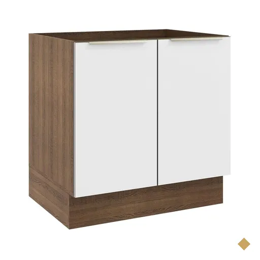 Balcão Madesa Lux 80 cm 2 Portas (Sem Tampo) - Rustic/Branco Veludo