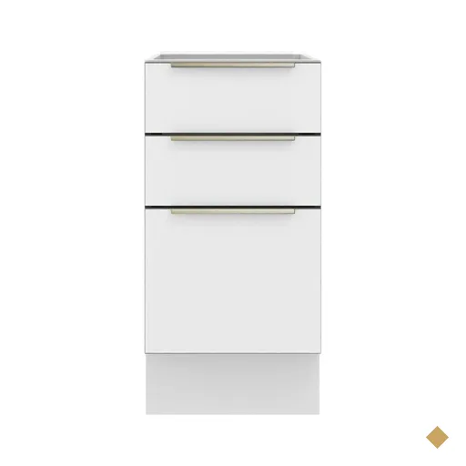 Balcão Madesa Lux 40 cm 3 Gavetas (Sem Tampo) - Branco/Branco Veludo