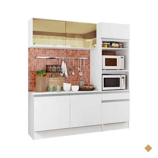 Cozinha Compacta Madesa Diamante Pop com Armário, Balcão e Tampo - Branco