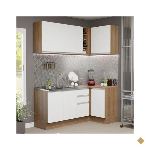 Cozinha Completa de Canto Madesa Glamy 269001 com Armário e Balcão (Sem Tampo…