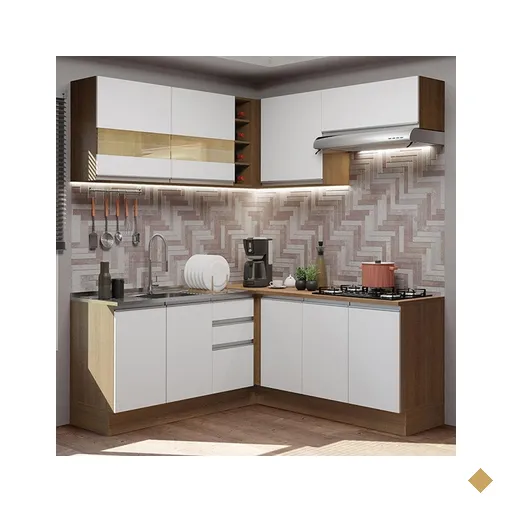 Cozinha Completa de Canto Madesa Glamy 349001 com Armário e Balcão (Sem Tampo…