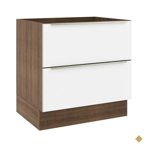 Balcão Madesa Lux 80 cm 2 Gavetas (Sem Tampo) - Rustic/Branco Veludo