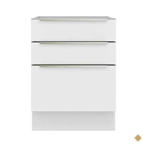 Balcão Madesa Lux 60 cm 3 Gavetas (Sem Tampo) - Branco/Branco Veludo
