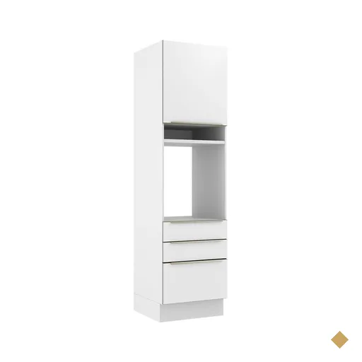 Torre Quente Madesa Lux 60 cm 1 Porta 3 Gavetas - Branco/Branco Veludo