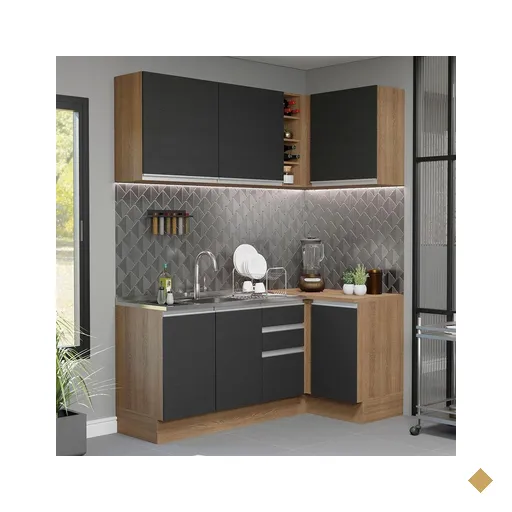 Cozinha Completa de Canto Madesa Glamy 269001 com Armário e Balcão (Sem Tampo…