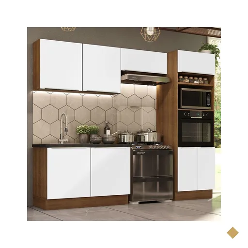 Cozinha Completa Madesa Lux 270001 com Armário e Balcão - Rustic/Branco Veludo