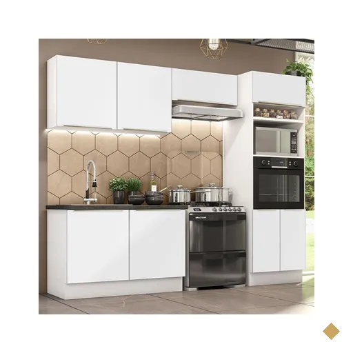 Cozinha Completa Madesa Lux 270001 com Armário e Balcão - Branco/Branco Veludo