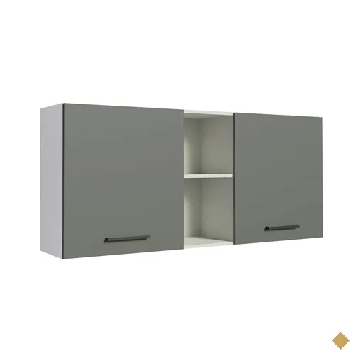 Armário de Cozinha Aéreo 150 cm 2 Portas e 2 Nichos Branco/Cinza Agata Madesa