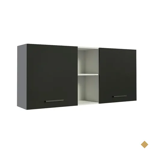 Armário de Cozinha Aéreo 150 cm 2 Portas e 2 Nichos Branco/Preto Agata Madesa