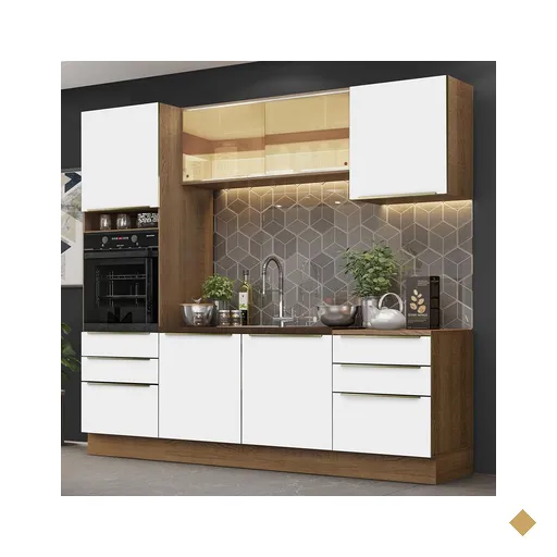 Cozinha Completa Madesa Lux 240002 com Armário e Balcão - Rustic/Branco Veludo
