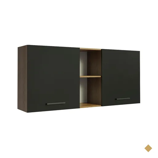 Armário de Cozinha Aéreo 150 cm 2 Portas e 2 Nichos Rustic/Preto Agata Madesa