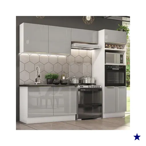 Cozinha Completa Madesa Lux 270001 com Armário e Balcão - Branco/Cinza