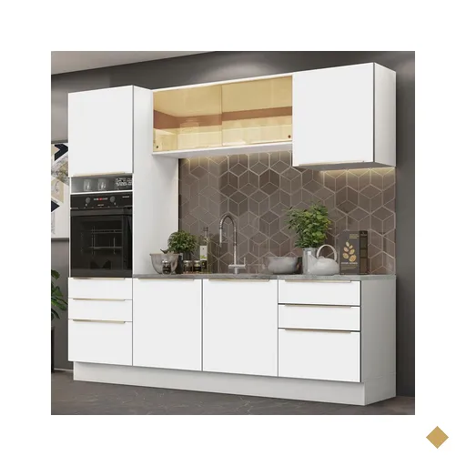 Cozinha Completa Madesa Lux 240002 com Armário e Balcão - Branco/Branco Veludo