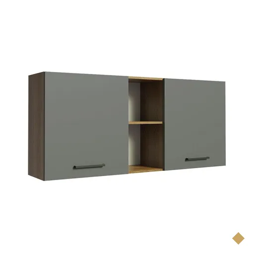 Armário de Cozinha Aéreo 150 cm 2 Portas e 2 Nichos Rustic/Cinza Agata Madesa