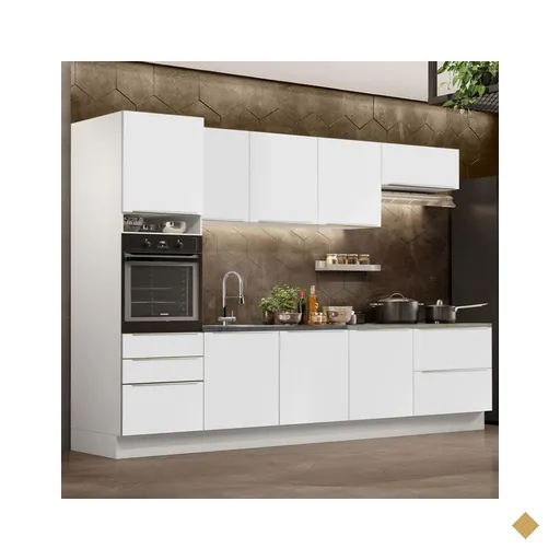 Cozinha Completa Madesa Lux 320004 com Armário e Balcão - Branco/Branco Veludo