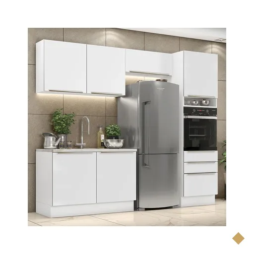 Cozinha Completa Madesa Lux 260005 com Armário e Balcão - Branco/Branco Veludo