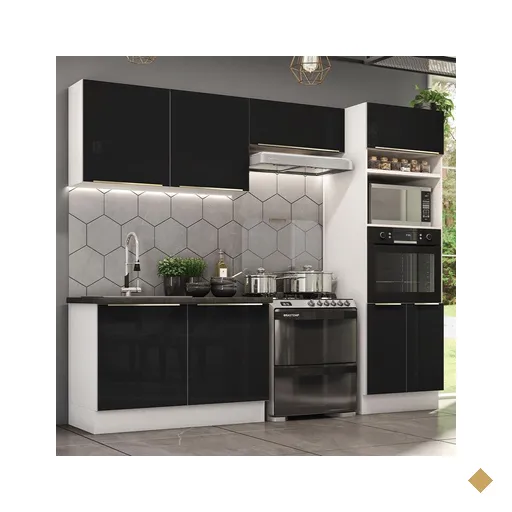 Cozinha Completa Madesa Lux 270001 com Armário e Balcão - Branco/Preto