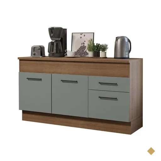 Balcão de Pia Cozinha 150 cm 2 Portas e 2 Gavetas (Com Tampo) Rustic/Cinza…