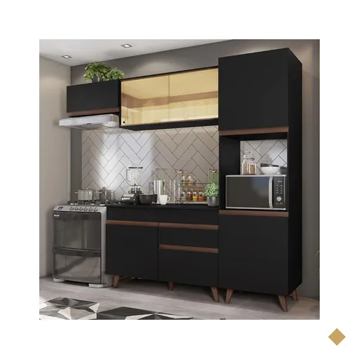 Cozinha Completa Madesa Reims 250003 com Armário e Balcão - Preto