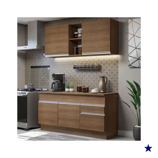 Cozinha Compacta Madesa Glamy 150001 com Armário e Balcão (Com Tampo) - Rustic