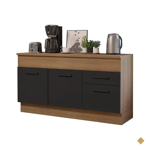 Balcão de Pia Cozinha 150 cm 2 Portas e 2 Gavetas (Com Tampo) Rustic/Preto…