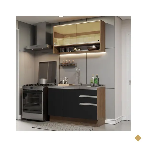Cozinha Compacta Madesa Glamy 120002 com Armário e Balcão (Sem Tampo e Pia) -…