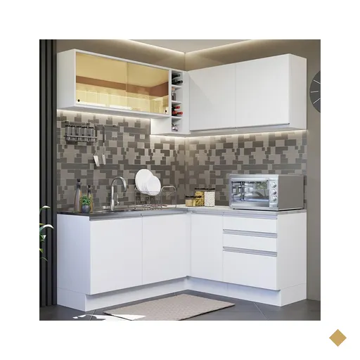 Cozinha Completa de Canto Madesa Glamy 329002 com Armário e Balcão (Sem Tampo…