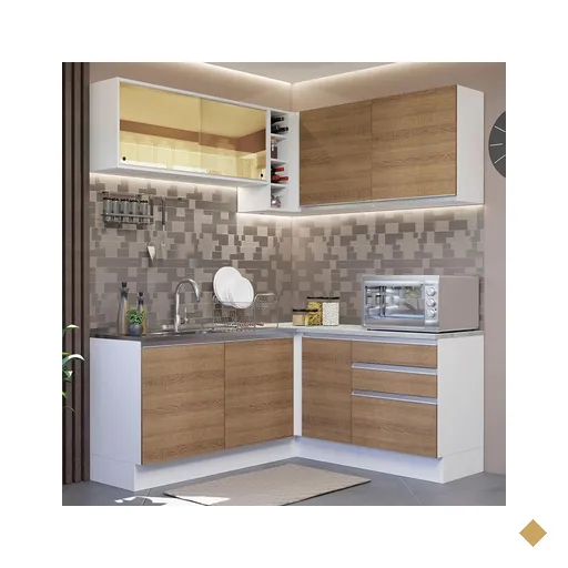 Cozinha Completa de Canto Madesa Glamy 329002 com Armário e Balcão (Sem Tampo…