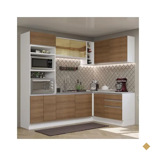 Cozinha Completa de Canto Madesa Glamy 399002 com Armário e Balcão (Sem Tampo…