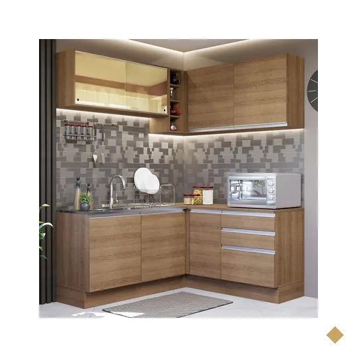 Cozinha Completa de Canto Madesa Glamy 329002 com Armário e Balcão (Sem Tampo…