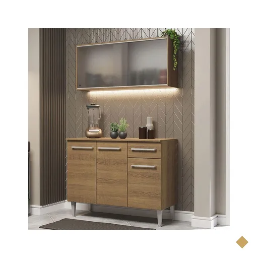 Cozinha Compacta Madesa Emilly 105001 com Armário e Balcão - Rustic
