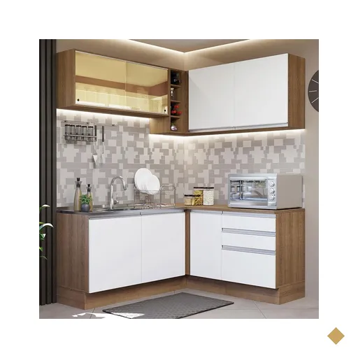 Cozinha Completa de Canto Madesa Glamy 329002 com Armário e Balcão (Sem Tampo…