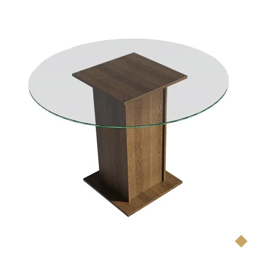 Mesa de Jantar Redonda Madesa 5325 com Tampo de Vidro - Rustic