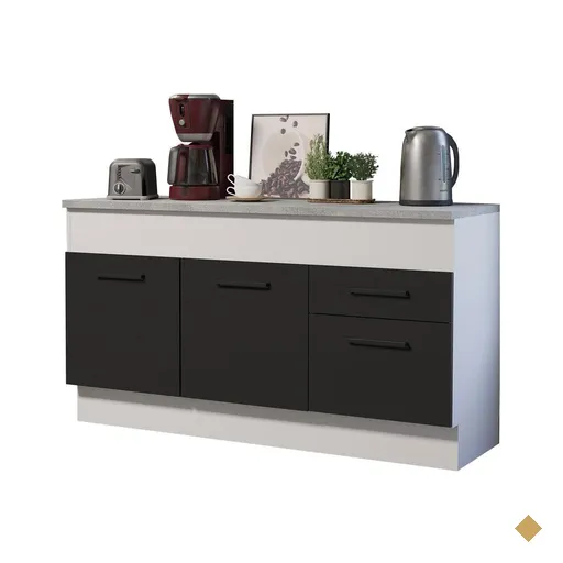 Balcão de Pia Cozinha 150 cm 2 Portas e 2 Gavetas (Com Tampo) Branco/Preto…