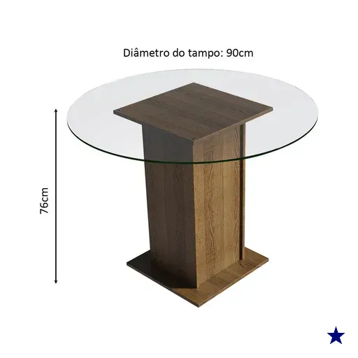Conjunto Sala de Jantar Madesa Débora Mesa Tampo de Vidro Redondo 4 Cadeiras -…