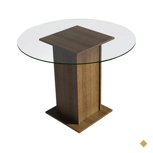 Mesa de Jantar Redonda Madesa 5324 com Tampo de Vidro - Rustic
