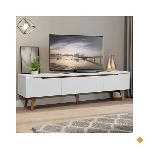 Rack Retrô Madesa Reims para TV até 75 Polegadas Pés de Madeira - Branco