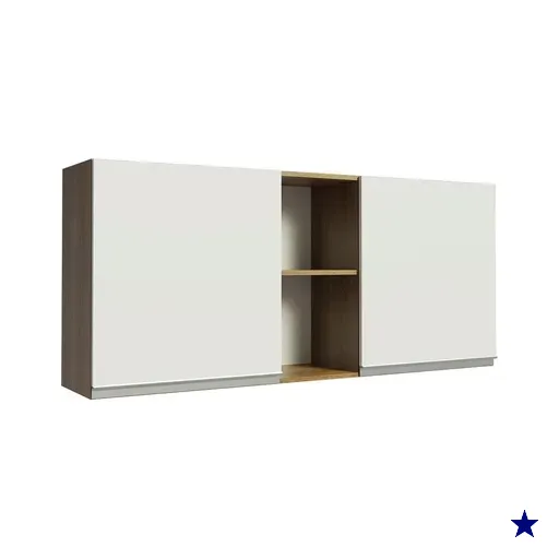 Armário de Cozinha Aéreo 150 cm 2 Portas e 2 Nichos Rustic/Branco Glamy Madesa