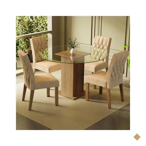 Conjunto Sala de Jantar Madesa Iris Mesa Tampo de Vidro Redondo com 4 Cadeiras…