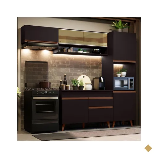 Cozinha Completa Madesa Reims 250004 com Armário e Balcão - Preto