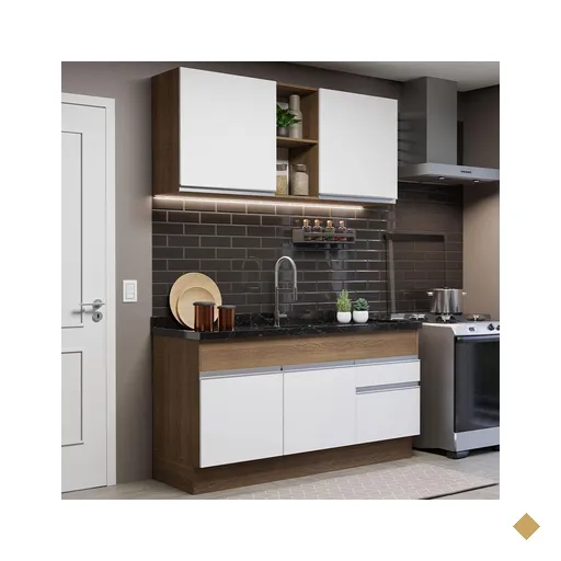 Cozinha Compacta Madesa Glamy 150002 com Armário e Balcão (Sem Tampo e Pia) -…