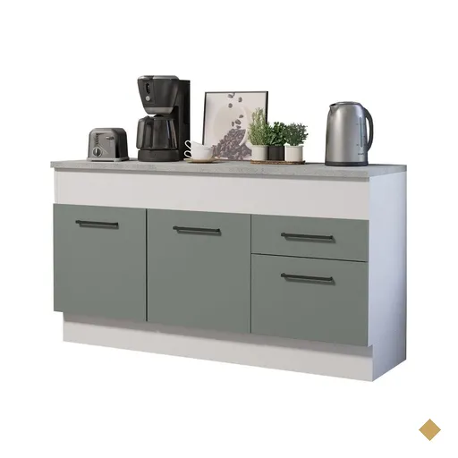 Balcão de Pia Cozinha 150 cm 2 Portas e 2 Gavetas (Com Tampo) Branco/Cinza…