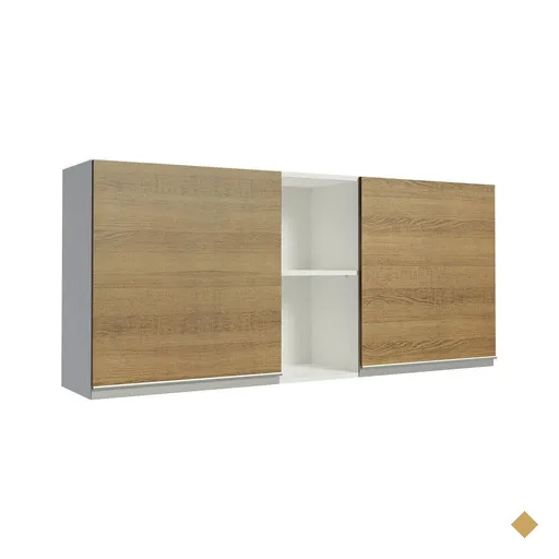 Armário de Cozinha Aéreo 150 cm 2 Portas e 2 Nichos Branco/Rustic Glamy Madesa