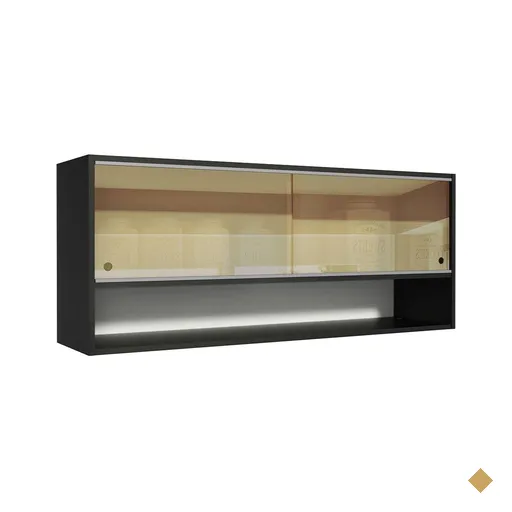 Armário de Cozinha Aéreo 2 Portas de Correr de Vidro Reflex 1 Nicho Preto…