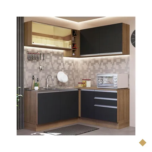 Cozinha Completa de Canto Madesa Glamy 329002 com Armário e Balcão (Sem Tampo…