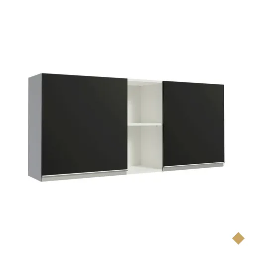 Armário de Cozinha Aéreo 150 cm 2 Portas e 2 Nichos Branco/Preto Glamy Madesa