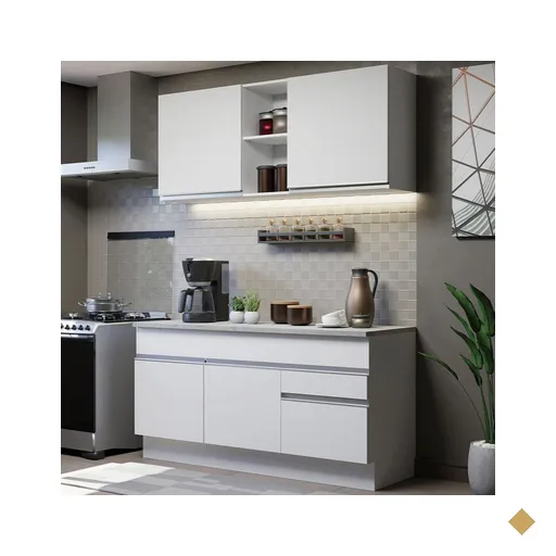Cozinha Compacta Madesa Glamy 150001 com Armário e Balcão (Com Tampo) - Branco